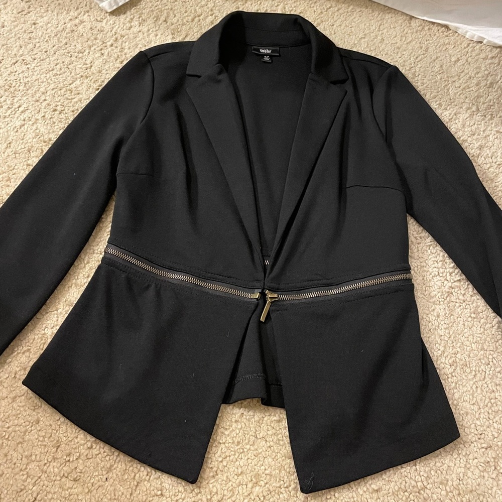 Black blazer with gold zipper detail